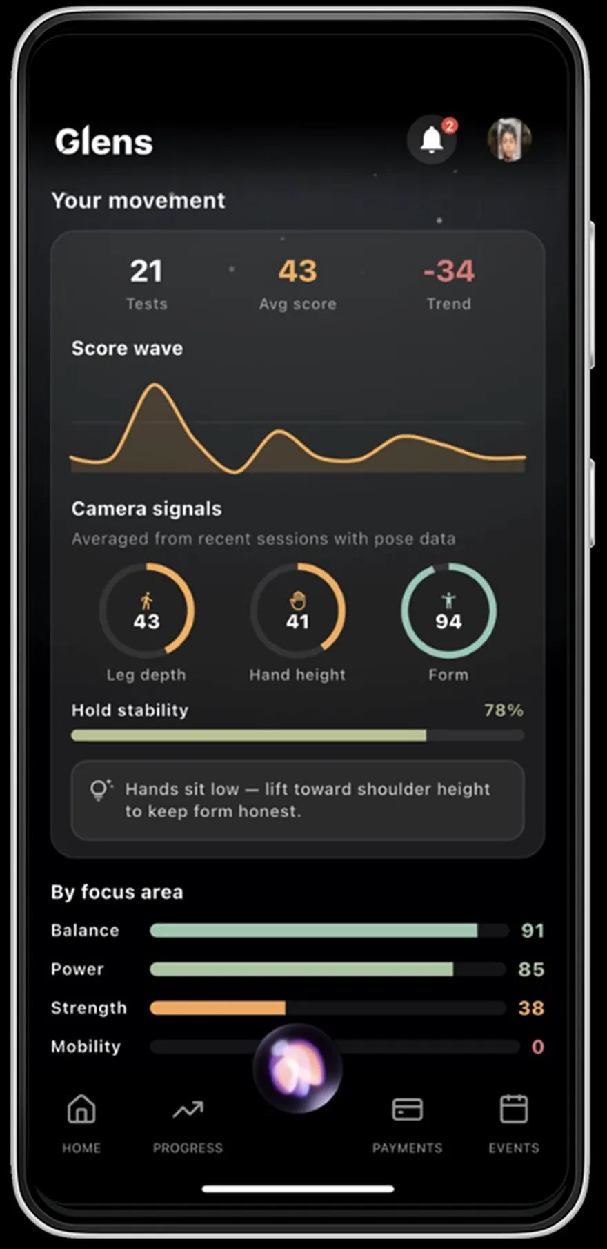 GLENS Fitness: Movement scores, camera signals, and focus areas