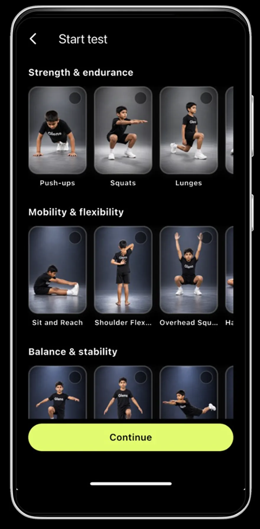 GLENS Fitness: Start test with strength, mobility, and balance drills
